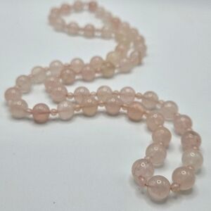 VINTAGE Genuine Rose Quartz Pink Alternating Round Beaded Strand 29" Necklace